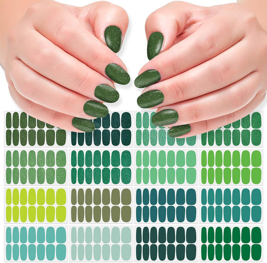 DANNEASY 16 Sheets Green Nail Wraps for Women Full Nail Polish Stickers Fresh Color Self Adhesive