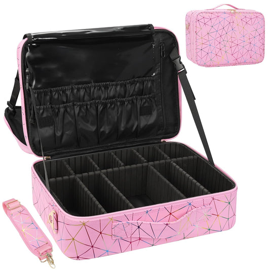 Professional Makeup Case Bag|3 Layers Large Capacity Cosmetic Organizer Brush Bag,Barber Train Case