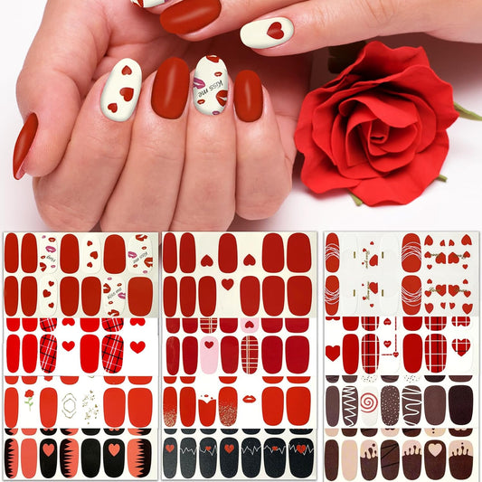 TailaiMei 12 Sheets Valentine's Day Nail Wraps Adhesive Nail Art Stickers Full Wraps Strips with 2