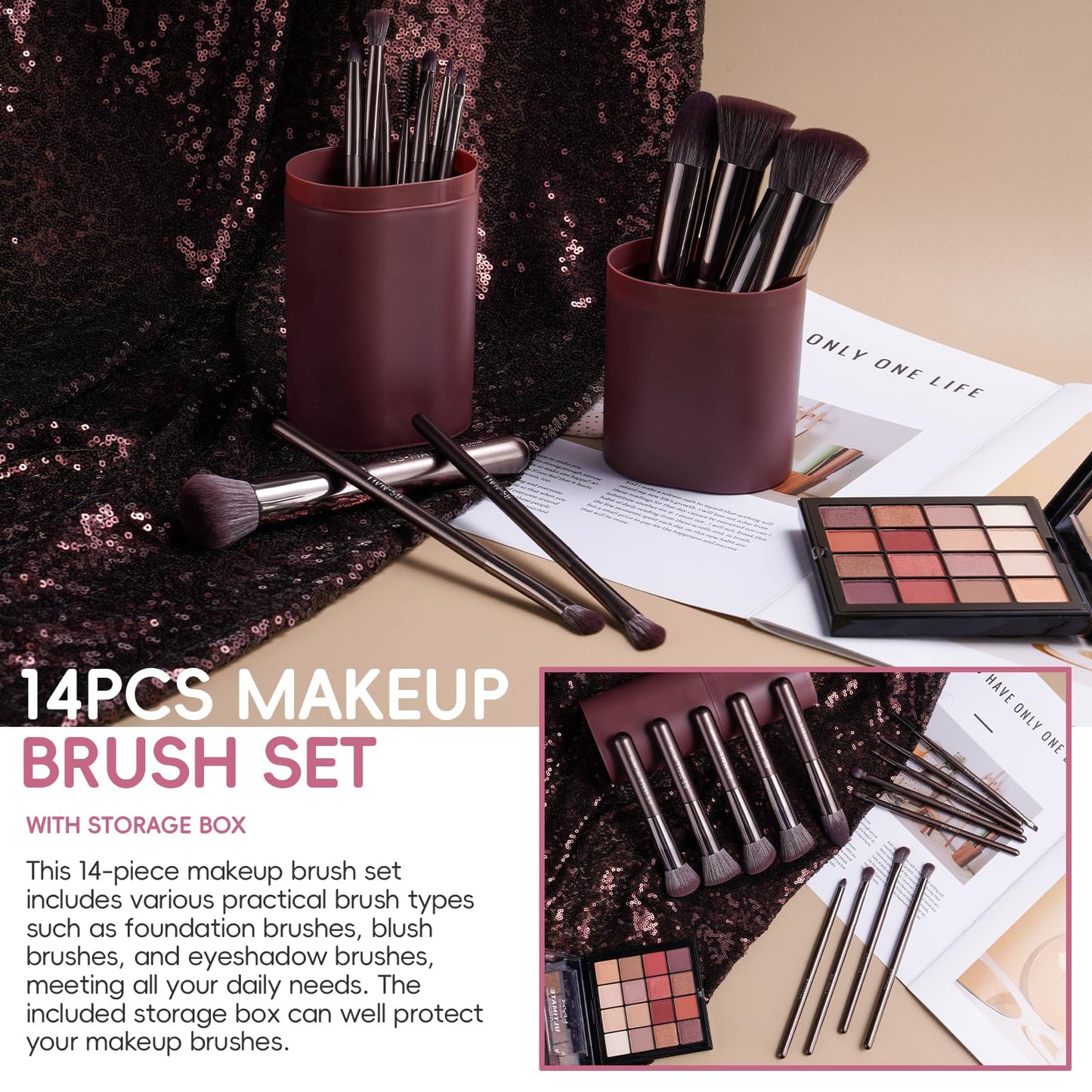 BS-MALL 14 Pcs Professional Makeup Brushes Set with Travel-friendly Case - Perfect for Eyeshadow