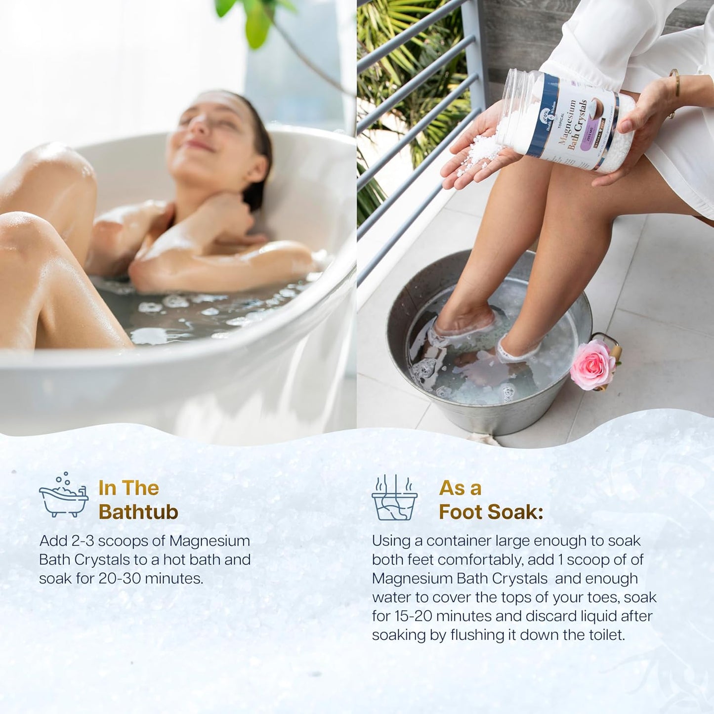 Health and Wisdom Magnesium Bath Crystals - Bath Salts with High Concentration & Enhanced Absorption for Muscle & Joint Relief - Dead Sea Sourced - Unscented - 1.75 lbs - Up to 14 Uses