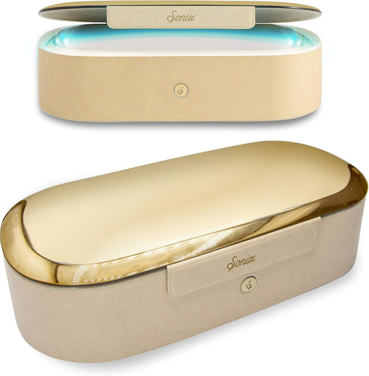 Sonix Beyond UV+O3 Sanitizer Box and Universal Charger UV and Ozone Disinfector for Phone, Mask, Makeup Brush, Nail Tool (Gold)