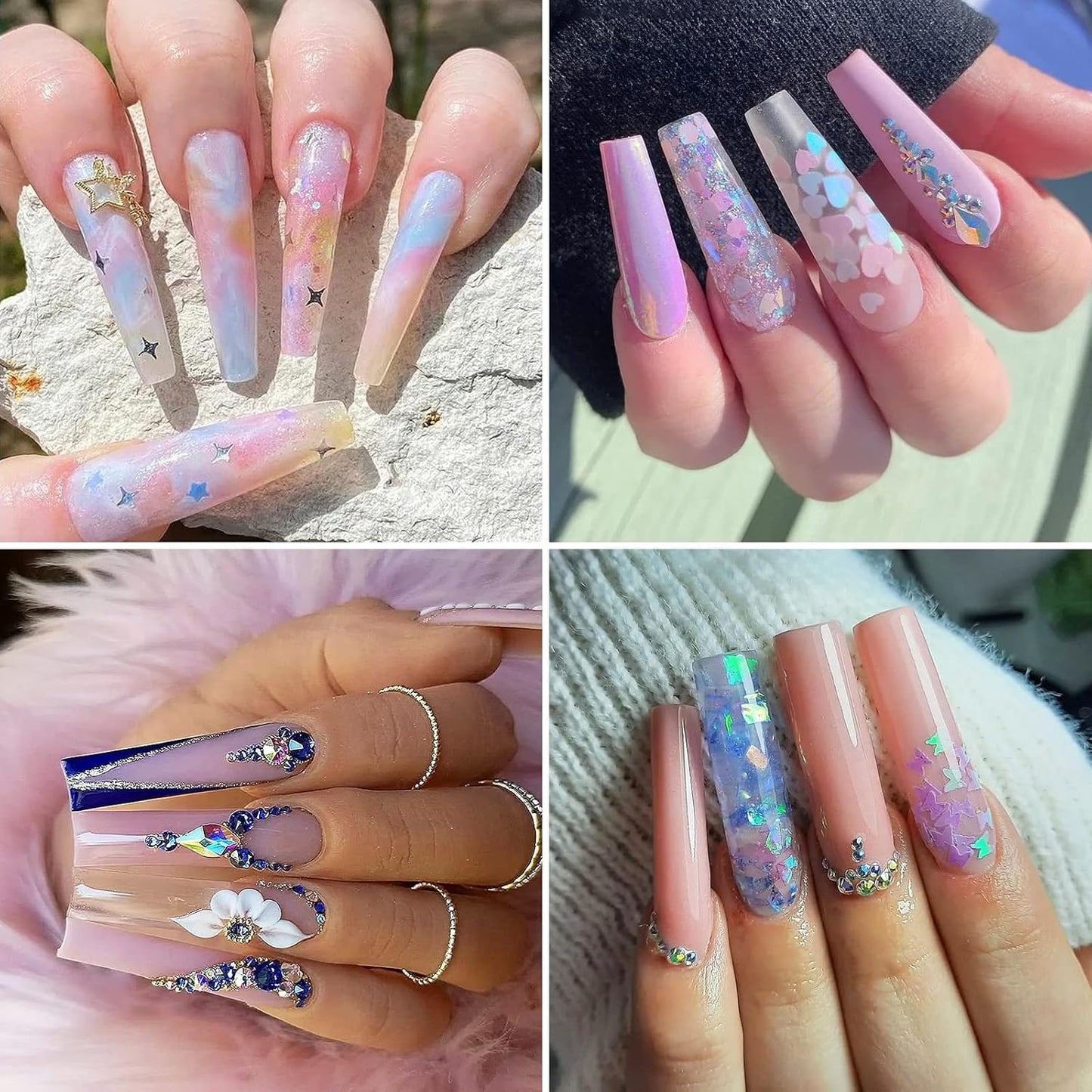 Ranrose 120PCS Extra Long Half Nail Tips,XXL Super Long Half Cover Deep C Curve False Nails 12 Sizes Tapered Square Press on Nails with Box