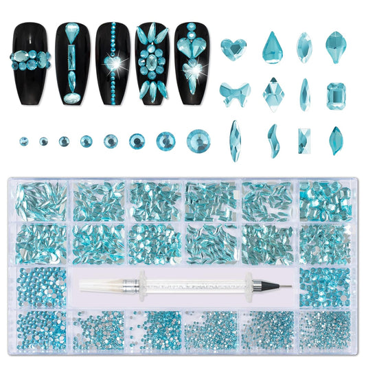 Nail Rhinestones Kit, Nail Art Decorations with Wax Pencil Flat AB Rhinestones Kit DIY Crafts