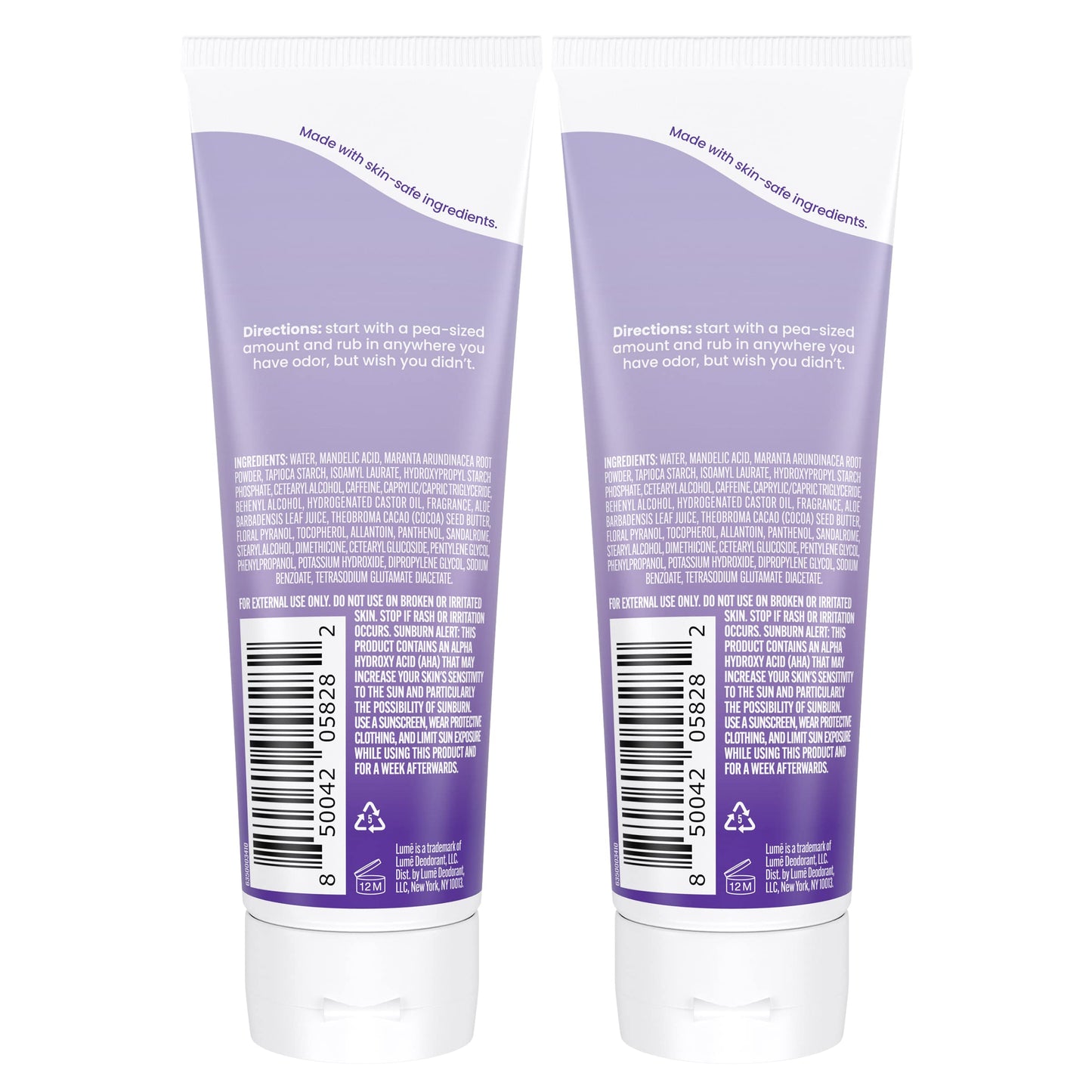 Lume Whole Body Deodorant - Cream Tube - 3 oz, 2 pk (Soft Powder)