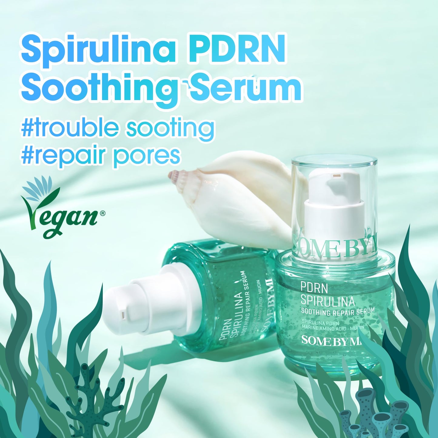SOME BY MI PDRN Spirulina Soothing Repair Serum – 1.69oz, 50ml – Korean Vegan PDRN Serum for Face