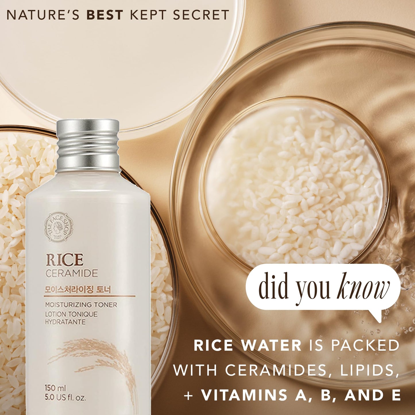 THE FACE SHOP Rice Ceramide Moisturizing Toner, Hydrating with Rice Water, Targets Dryness