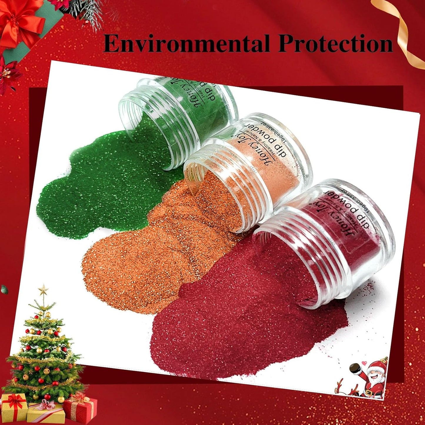 Honey Joy Dip Powder Nail Kit Starter, 4 Colors Halloween Christmas Green Red Black Orange Glitter Dipping Powder Liquid Set with Base Top Coat for Nail Art Manicure Salon DIY, Dip-7pcs-No.11