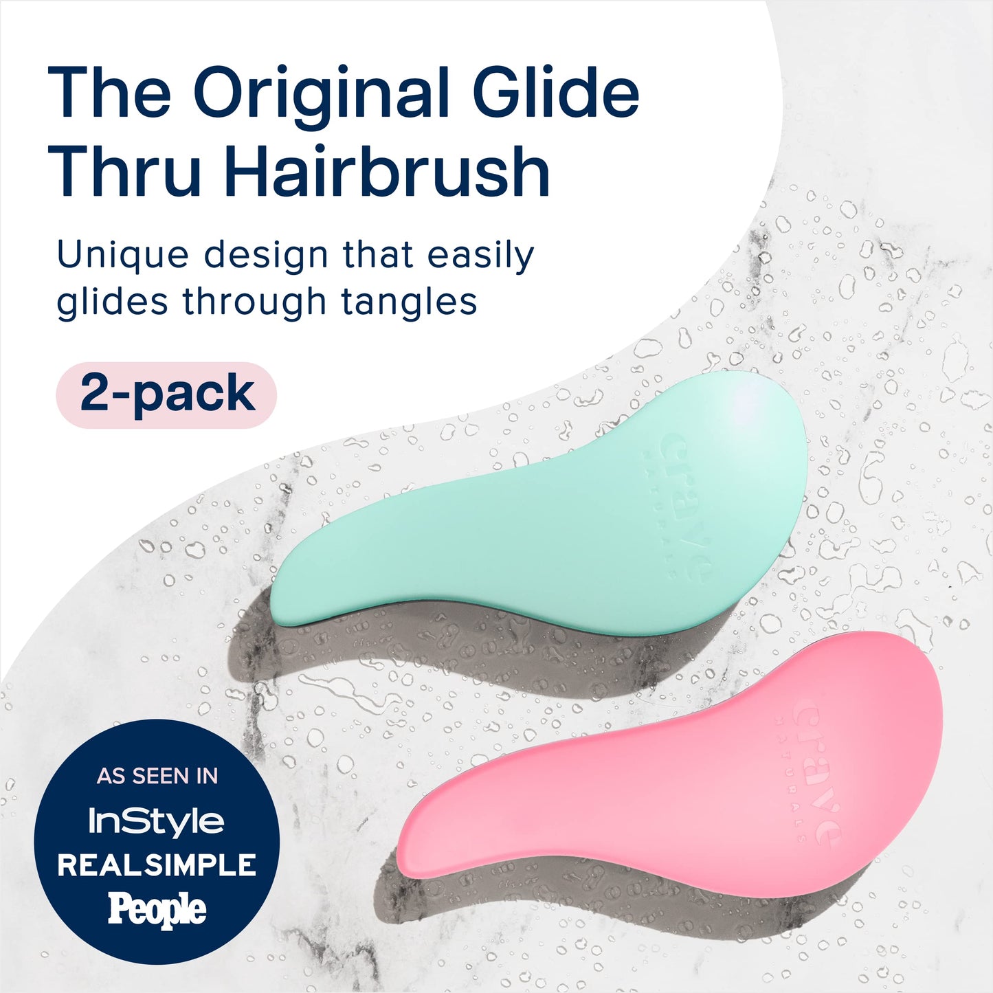 Crave Naturals Glide Thru Detangler Brush Pack of 2 - Curly Hair Brush for Women and Kids - Wet and