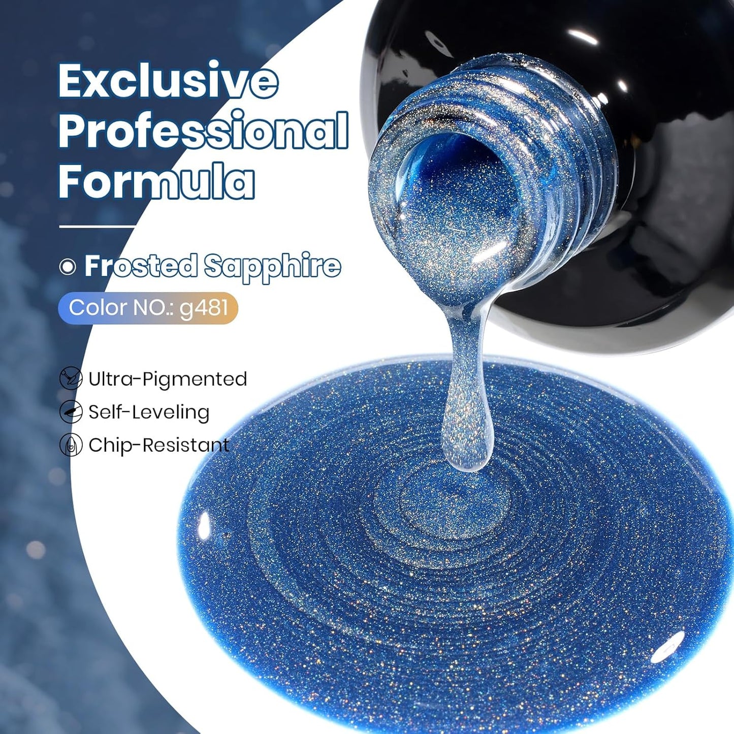 Beetles Blue Cat Eye Gel Nail Polish - Frosted Sapphire Cat Eye Gel Polish, 15ML Gold Powder Blue Glitter Fall Gel Polish Magnetic Shimmer Effect Soak Off UV Nail Art Design Manicure Gifts for Women