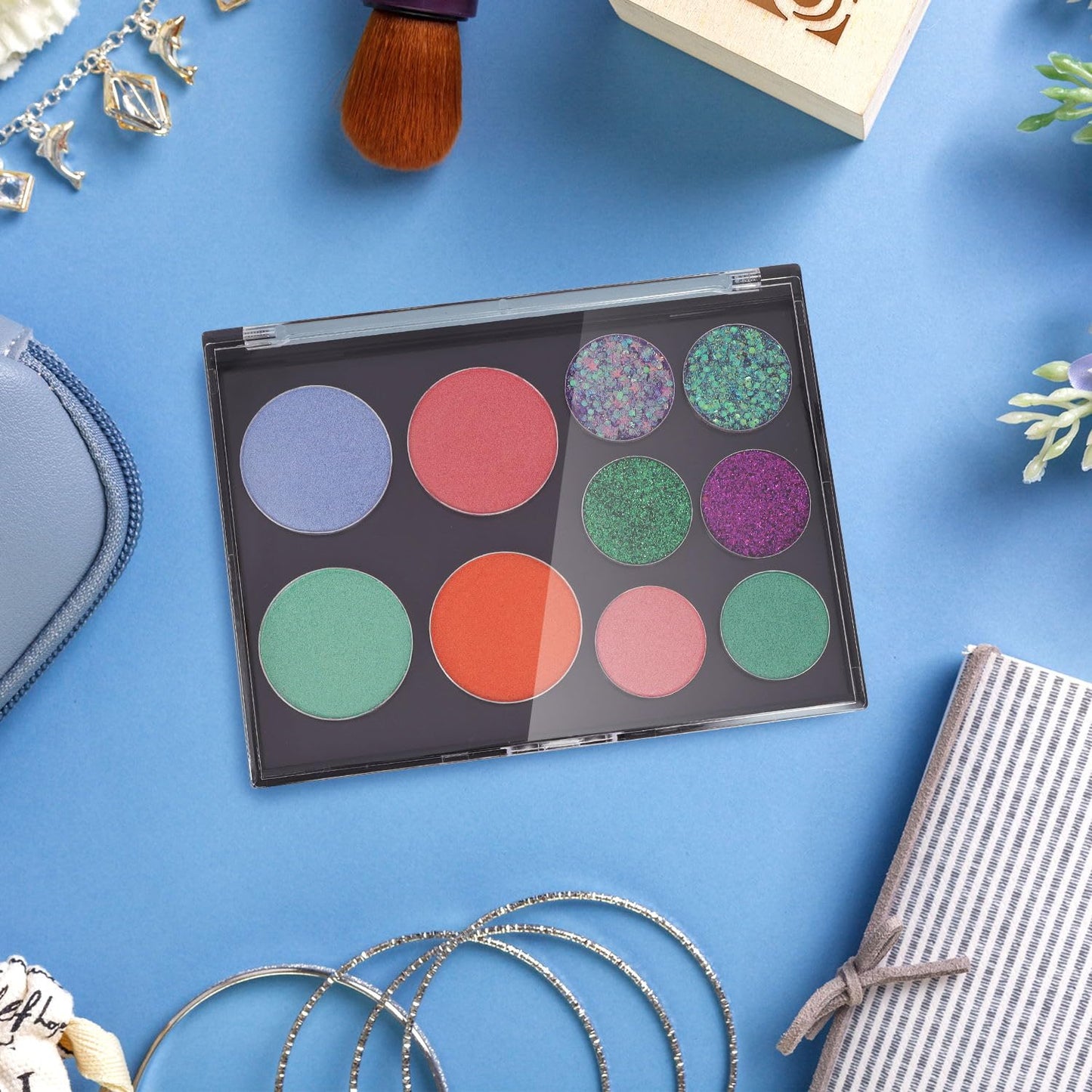 Magnetic Makeup Palette with Clear Top, 3Pack Empty Eyeshadow Pan Dispensing Storage Box with 60Pcs Adhesive Metal Stickers for DIY Cosmetics Lipstick Blush Powder-5.7"x4.3"Palette