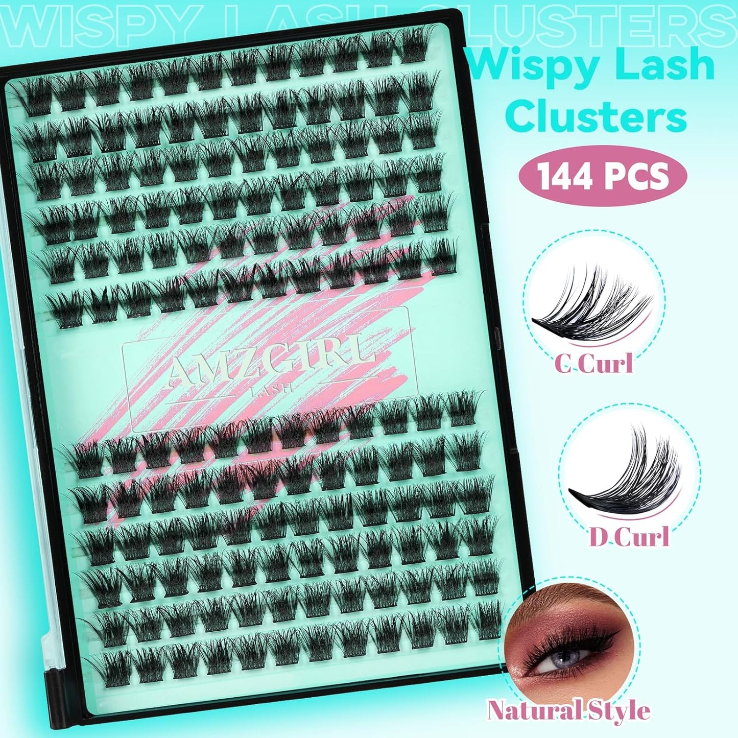 Wispy Lash Clusters Eyelash Extensions 144pcs Individual Lashes Cluster 12mm C Curl Fake Eyelash with Thin Band DIY Cluster Lashes At Home For Beginners (C-12mm)