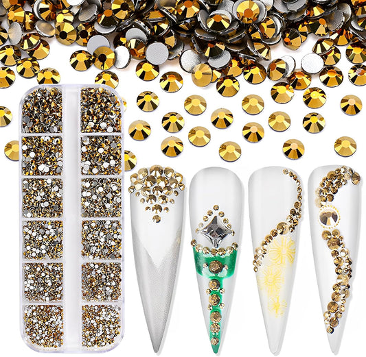 3600pcs Flatback Rhinestones Glass Charms Diamantes Gems Stones for Nail Art 6 Size ss4~ss12 Box Gold Hematite