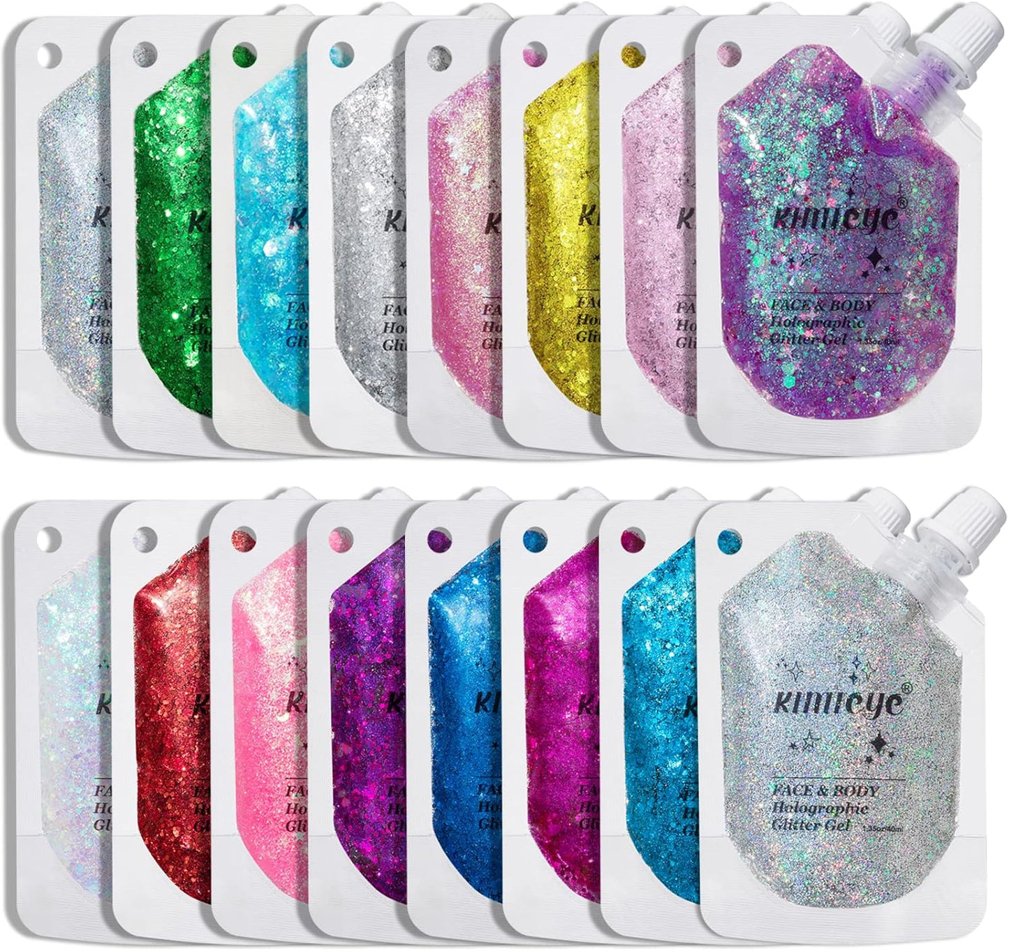 Holographic Face Glitter Gel Body Shimmer Makeup for for Hair, Face, Clavicle, Arm, Nail, Eyeshadow, Long Lasting Waterproof Mermaid Sequins Party Glitter for Rave Festival, 1.35oz (Metallic Pink #12)