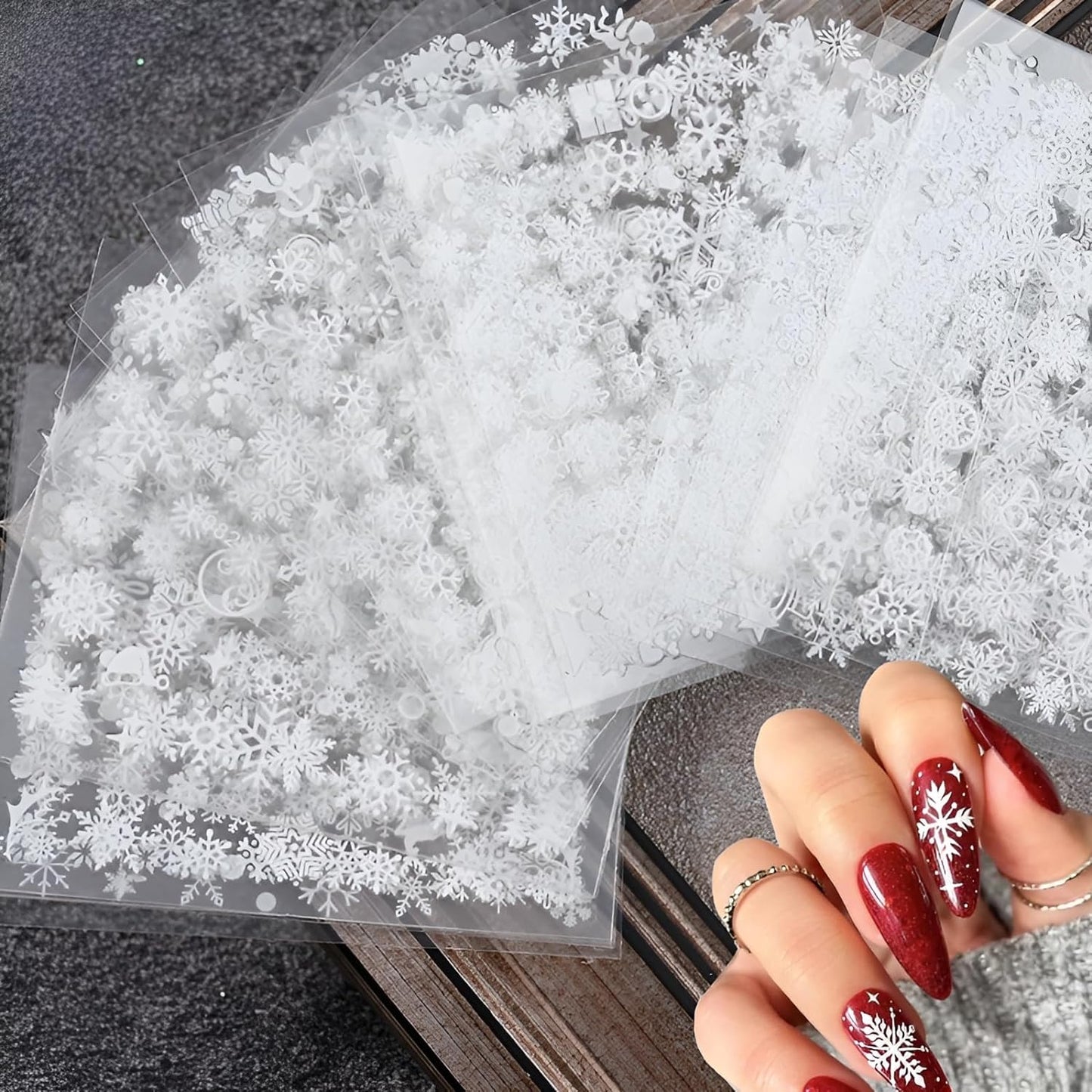 30 Sheets Christmas Nail Art Stickers Decals 3D Self-Adhesive Snowflake Nail Stickers White Snowmen Santa Claus Elk Nail Supplies New Year DIY Nail Decals