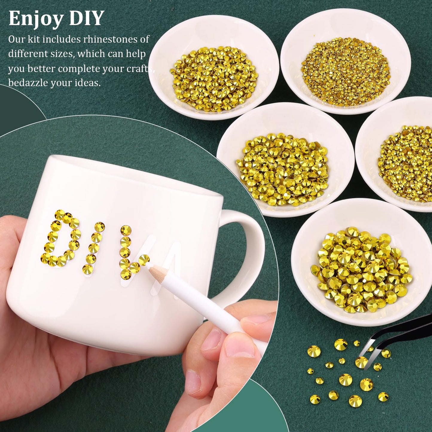 Resin Rhinestones for Crafting with B7000 Jewelry Glue, 1 Box Bright Gold Flatback Crystals with 3Pcs 10ml Glue for Bedazzling Crafts DIY Nail Art Makeup，Non Hotfix Gems for Clothing Shoes