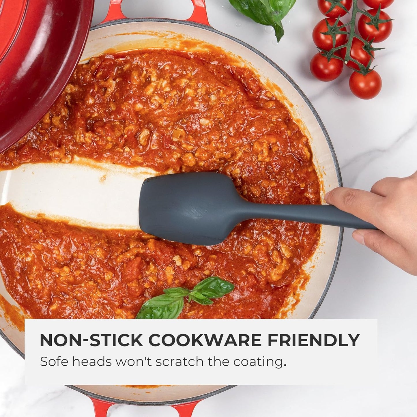 Elihome Skinny Silicone Spoonula - Non-Stick Heat Resistant Silicone Scraper Spatula for Mixing, Serving, Scraping, Stirring, and More - 11 Inch, Dark Grey