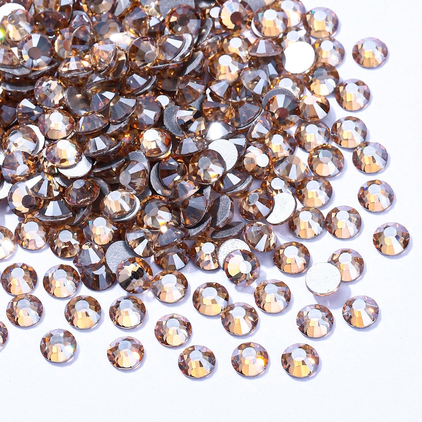 Gold Shadow Flatback Rhinestones, Glass Rhinestones for Nail Art and Craft, Glue Fix, Loose Crystal Gemstones(Gold Shadow, SS8, 1440pcs, 2.3-2.5mm)