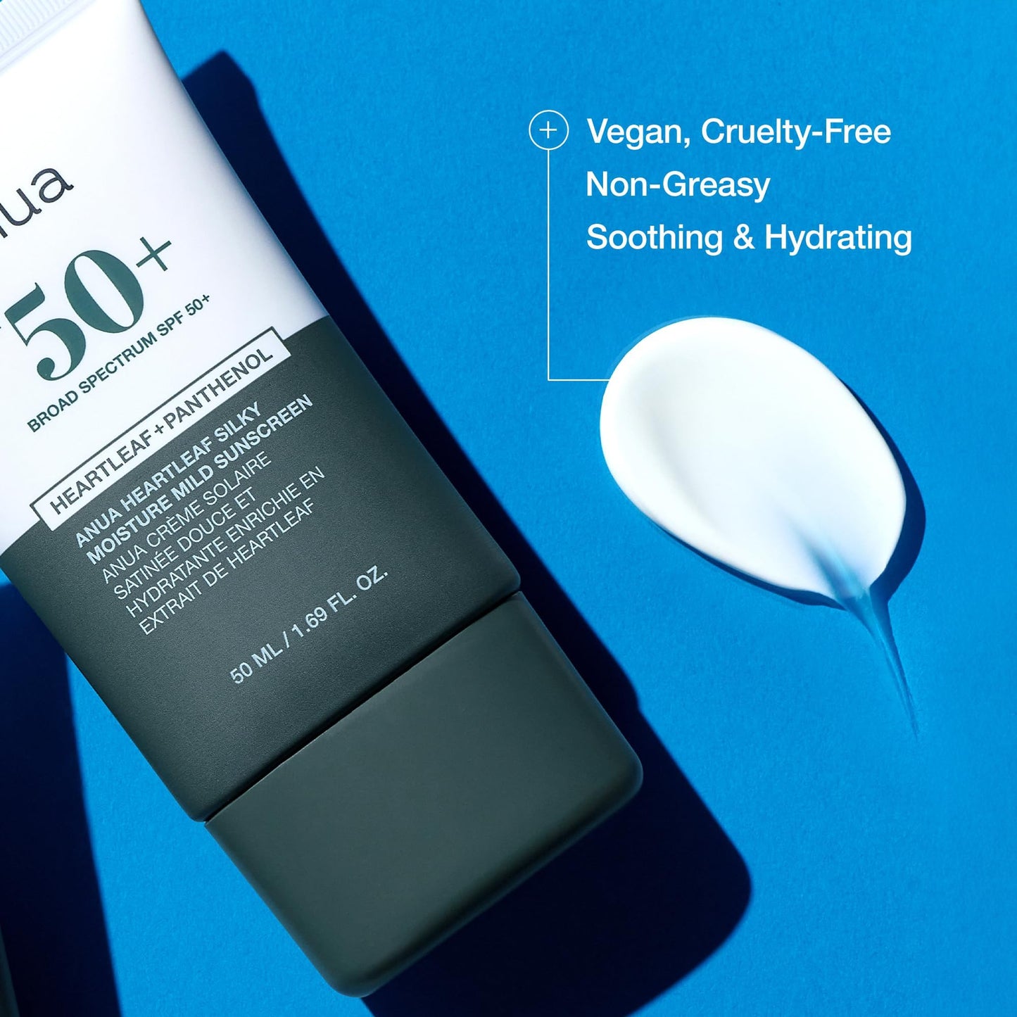 Anua Heartleaf Silky Moisture Mild Sunscreen, Broad Spectrum SPF 50+ with Moisturizing Formula