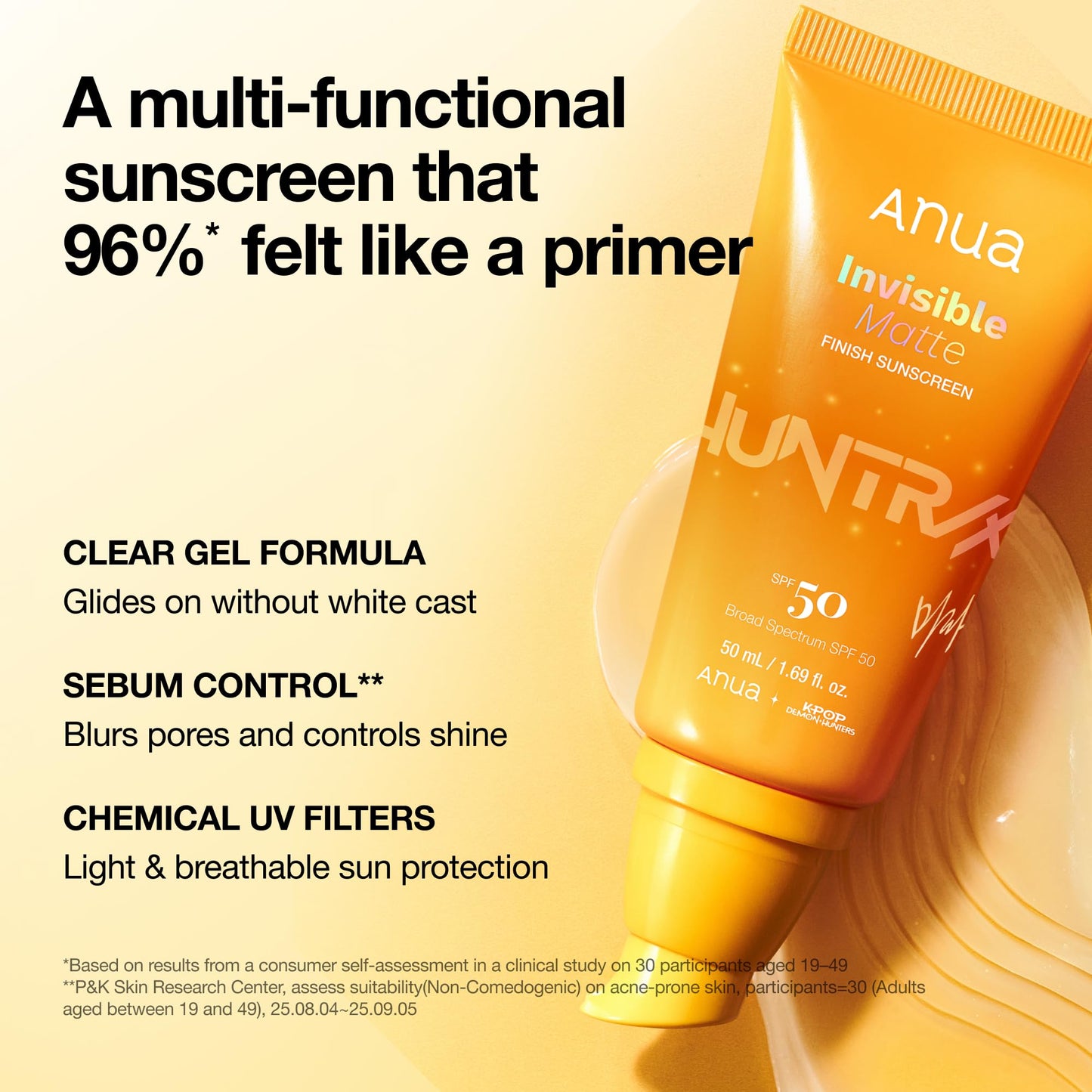 Anua Invisible Matte Finish Sunscreen, Broad Spectrum SPF50, Clear Gel, Non Comedogenic UV Filters