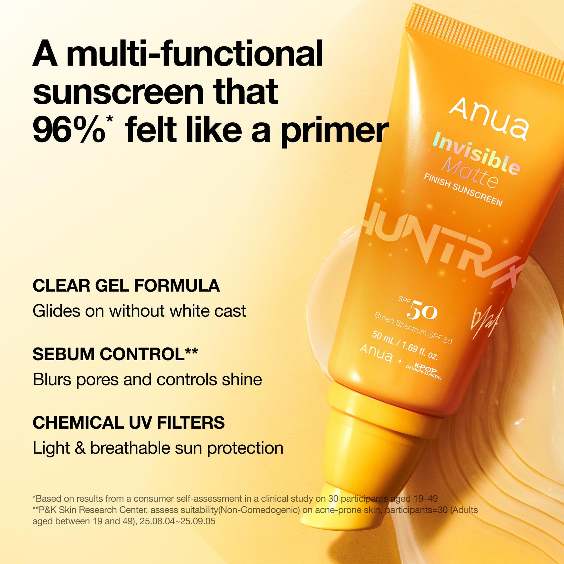 Anua Invisible Matte Finish Sunscreen, Broad Spectrum SPF50, Clear Gel, Non Comedogenic UV Filters