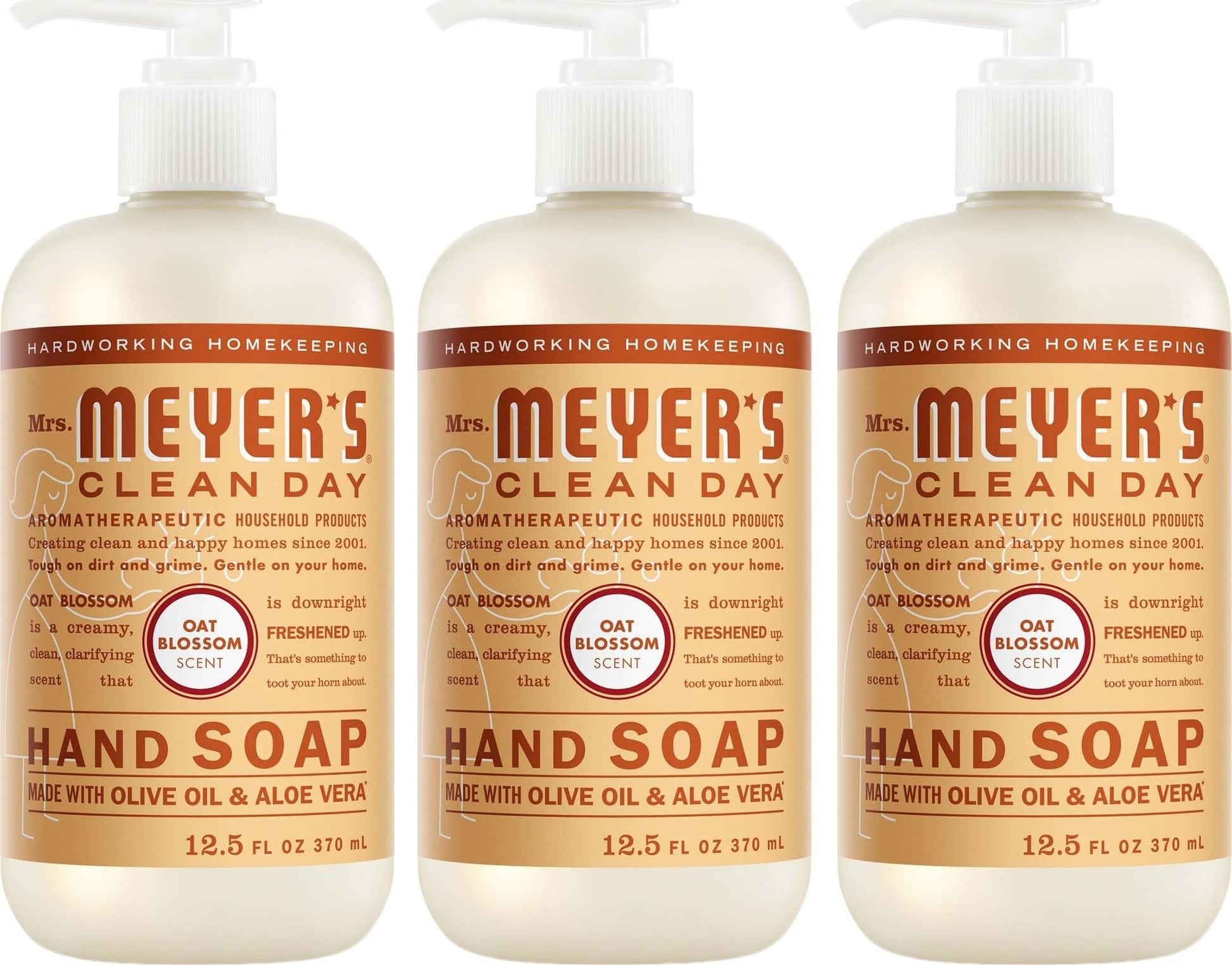 MRS. MEYER'S CLEAN DAY Hand Soap, Oat Blossom, 12.5 Fl Oz Bottle - 3 Pack