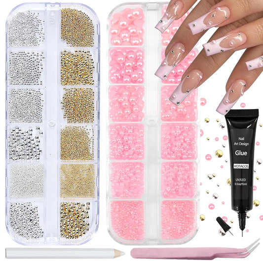 Nail Art Pearls with Rhinestones Glue Gel Flatback Pearls Nail Charms Luxurious Nails Supplies