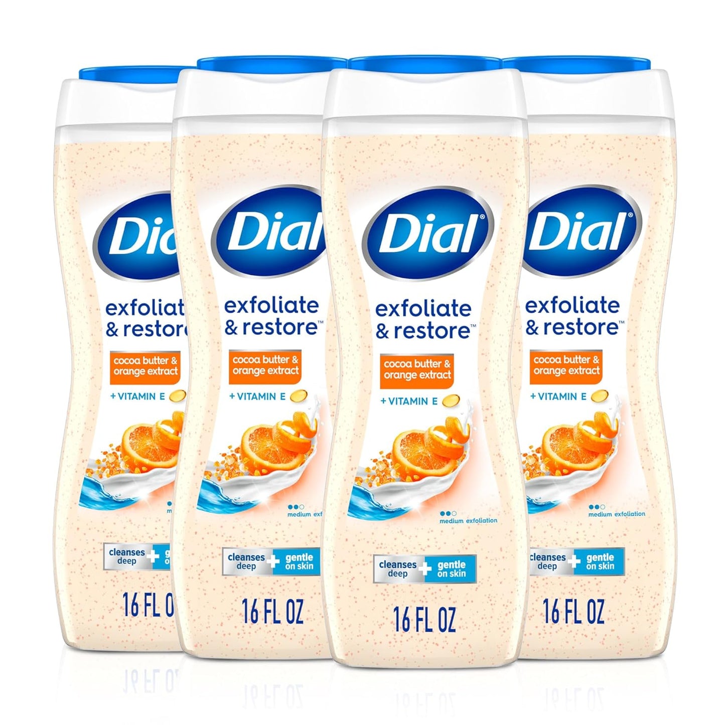 Dial Body Wash, Orange Peel & Cocoa Butter, 16 Fl Oz (Pack of 4)
