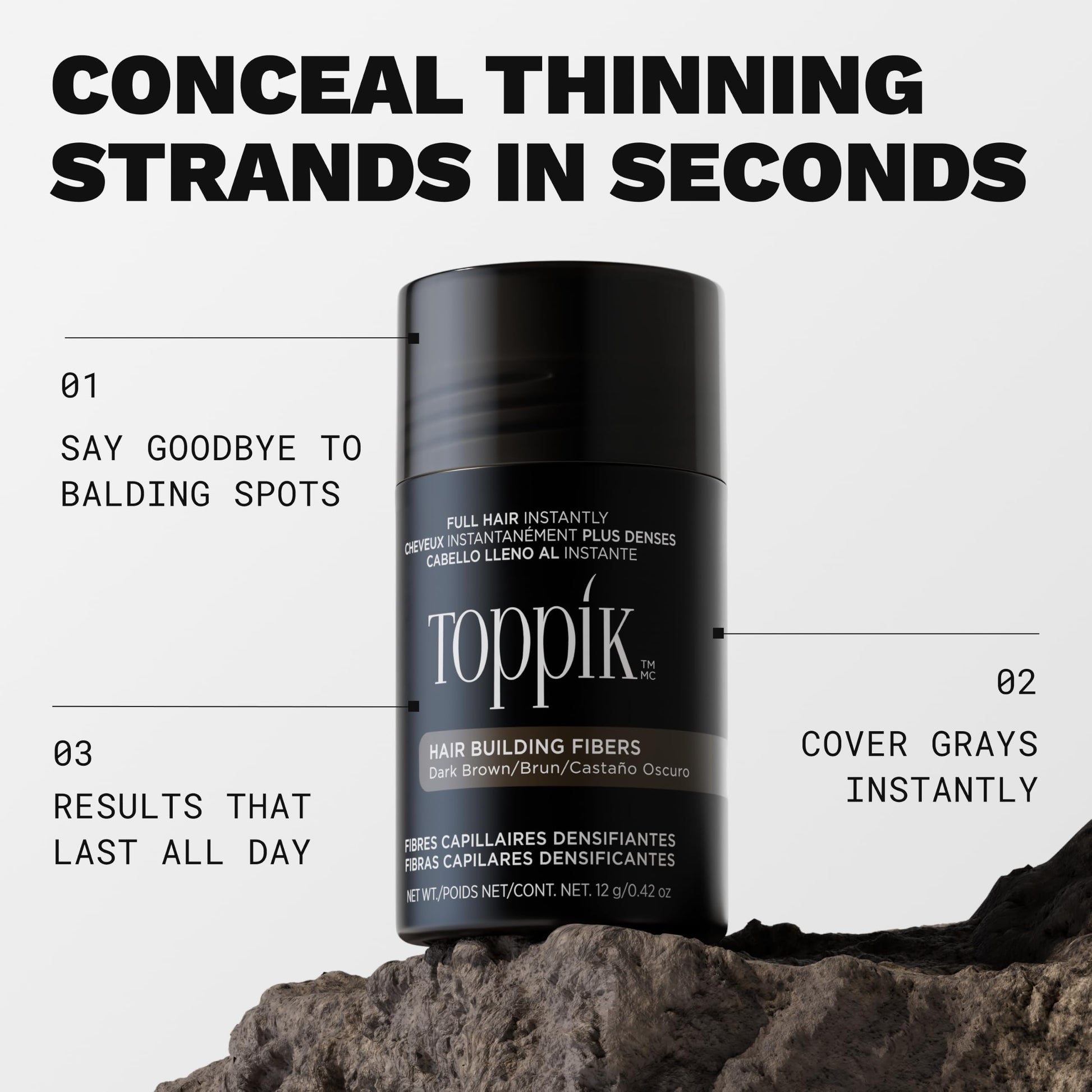 Toppik Hair Building Fibers, Dark Brown, 55g Fill In Fine or Thinning Hair, Instantly Thicker
