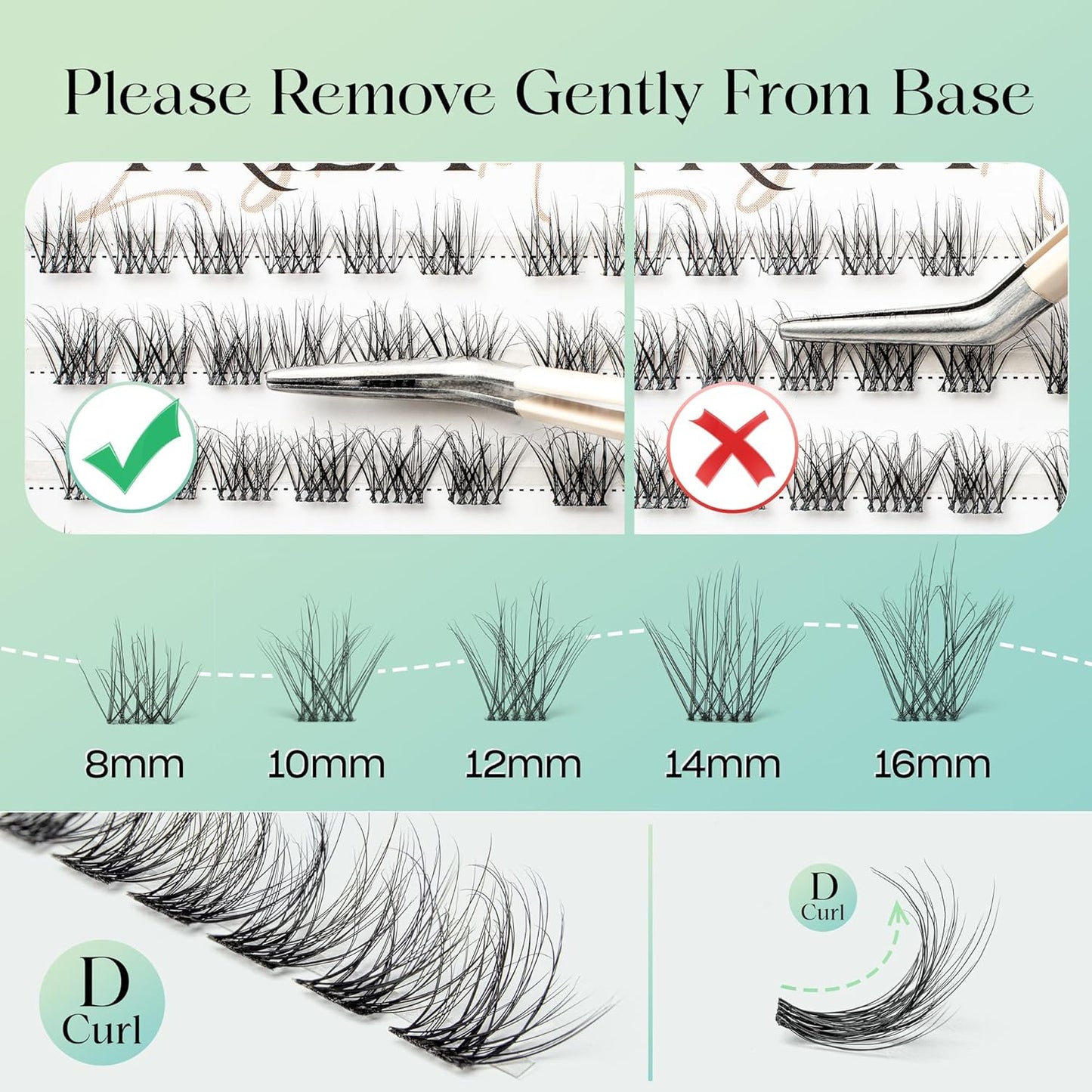 Lash Clusters 0.05mm Individual Lashes, 3D Wispy Lashes Clusters, 0.1mm Super Thin Band Resuable Natural Lashes,C Curl Faux Mink Lashes,144pcs Lash Extension (Green Hush-C-0.05-8-16mix)
