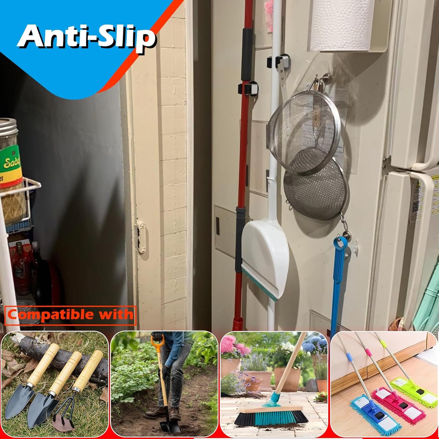 MUTUACTOR Magnetic Broom Holders,2PCS Anti-scratch Magnetic Mount Broom Holder with Rubber Grippers, 12lbs Heavy Duty Magnetic Tool Holders for Work Garage Laundry Kitchen RV Van Accessories