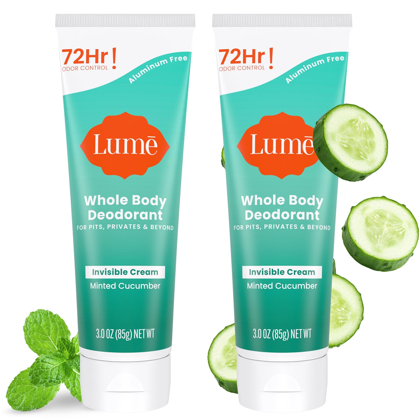 Lume Whole Body Deodorant - Cream Tube - 3 oz, 2 pk (Minted Cucumber)