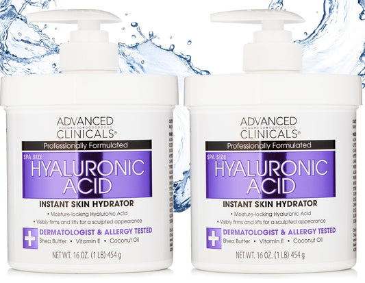 Advanced Clinicals Hyaluronic Acid Moisturizer Body Cream W/Vitamin E | Hydrating Cream & Body Lotion For Women & Men To Help Improve Look of Wrinkles, Dry Skin, Crepey Looking Skin, 16OZ, 2-Pack