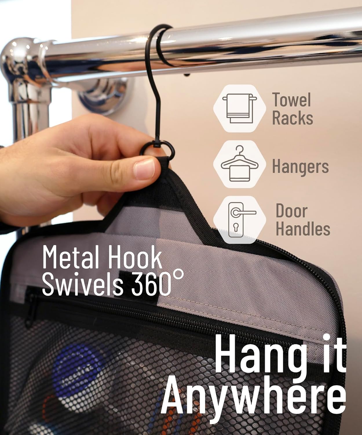 D&D Hanging Travel Toiletry Bag for Men and Women – Large Cosmetics, Makeup and Toiletries Organizer Kit with 10 Compartments, YKK Zippers, XXL Metal Swivel Hook, Water-Resistant Nylon