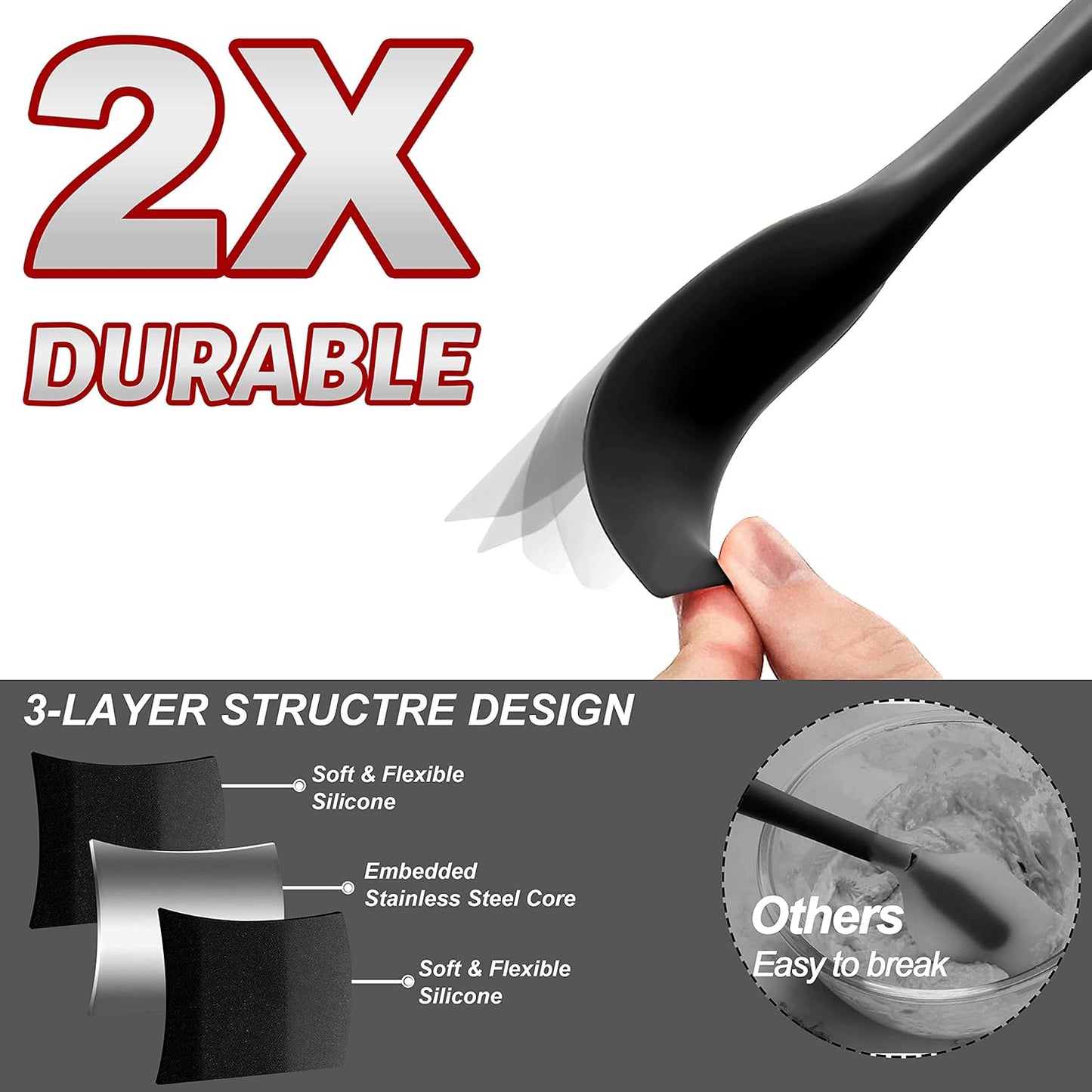 Anaeat 4 Piece Silicone Spatula Set - Seamless One-Pieces Design - Non Stick Rubber Spatulas Kitchen Scraper for Baking, Cooking, Scraping & Mixing, Heat Resistant & BPA Free & Dishwasher Safe (Black)