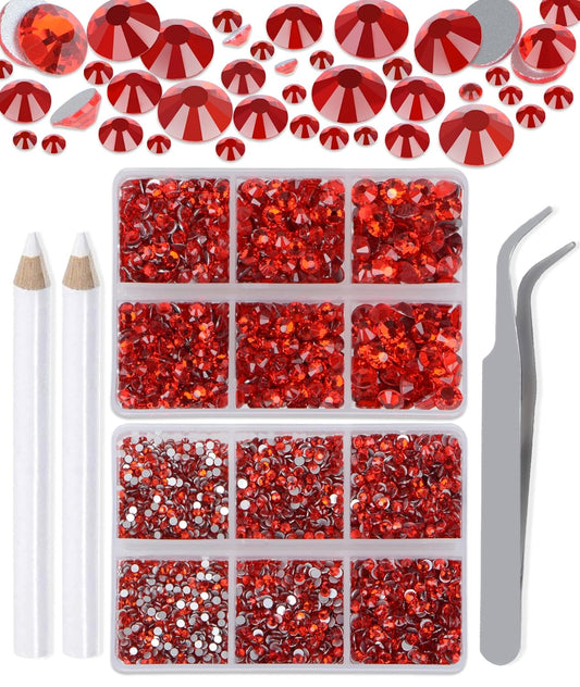 LPBeads 6000 Pieces Siam Non Hotfix Rhinestones 6 Sizes Round Crystal Glass Flat Back Rhinestones