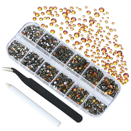 4240Pcs Red Flame Flatback Rhinestones 6 Sizes Crystal Diamonds for Nail Art Crafts Clothes Shoes