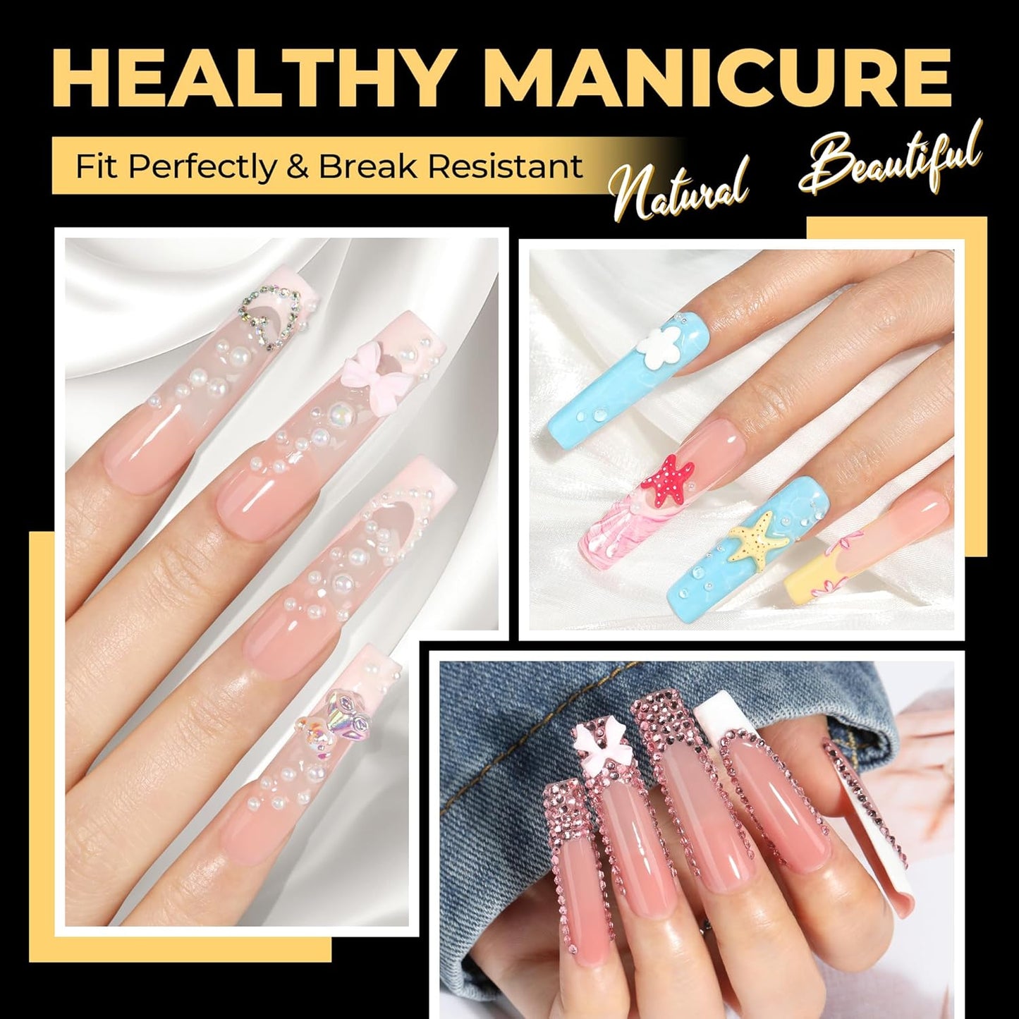 UNA GELLA Extra Long Tapered Sqaure Nail Tips, Pre-buffed 240Pcs Square Gel Nail Tips No C Curve XXL Long Square Press on Nails Full Cover Straight for Nails Extension Home DIY Salon 12 Sizes