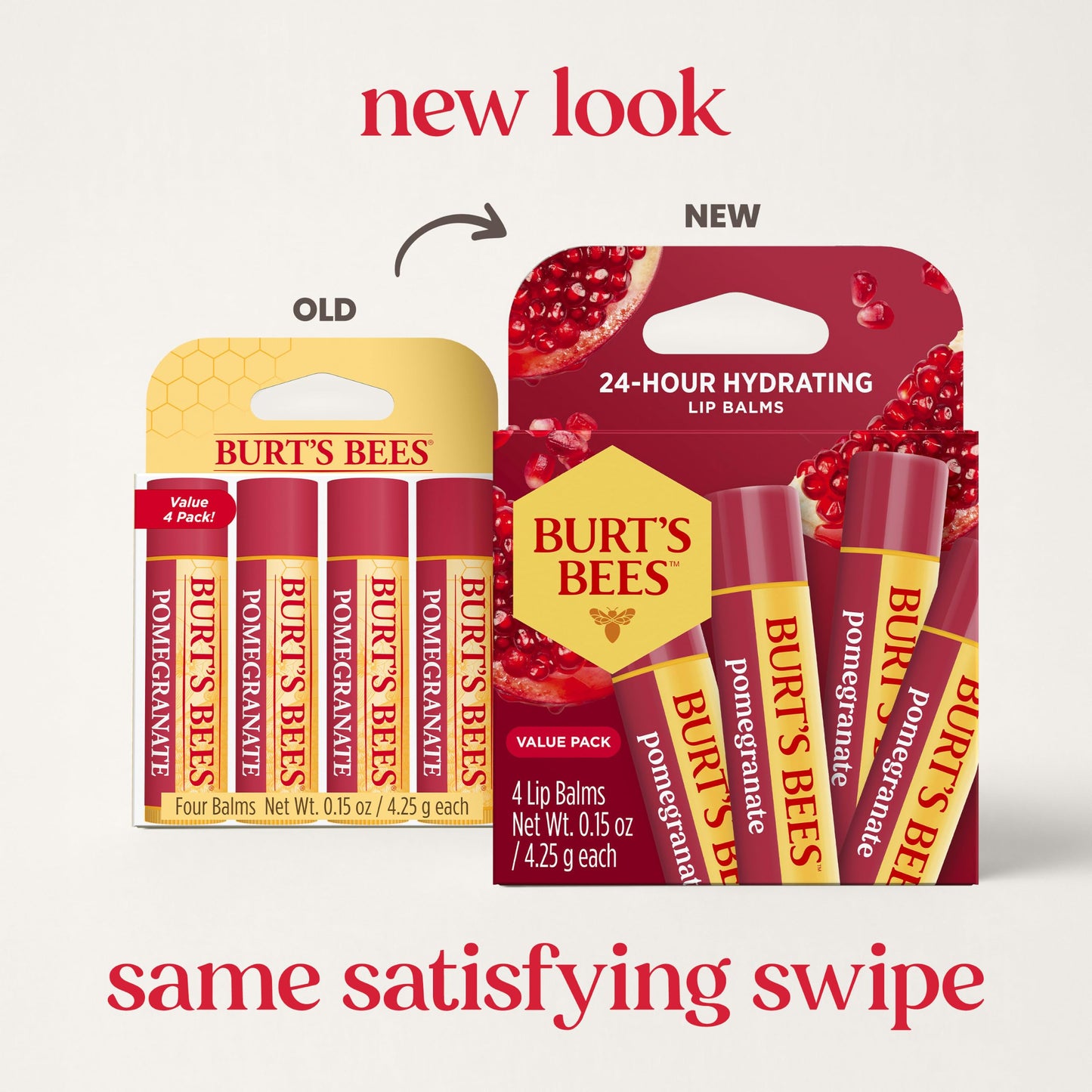 Burt's Bees Lip Balm, Pomegranate, 0.15 oz., 4 Tubes