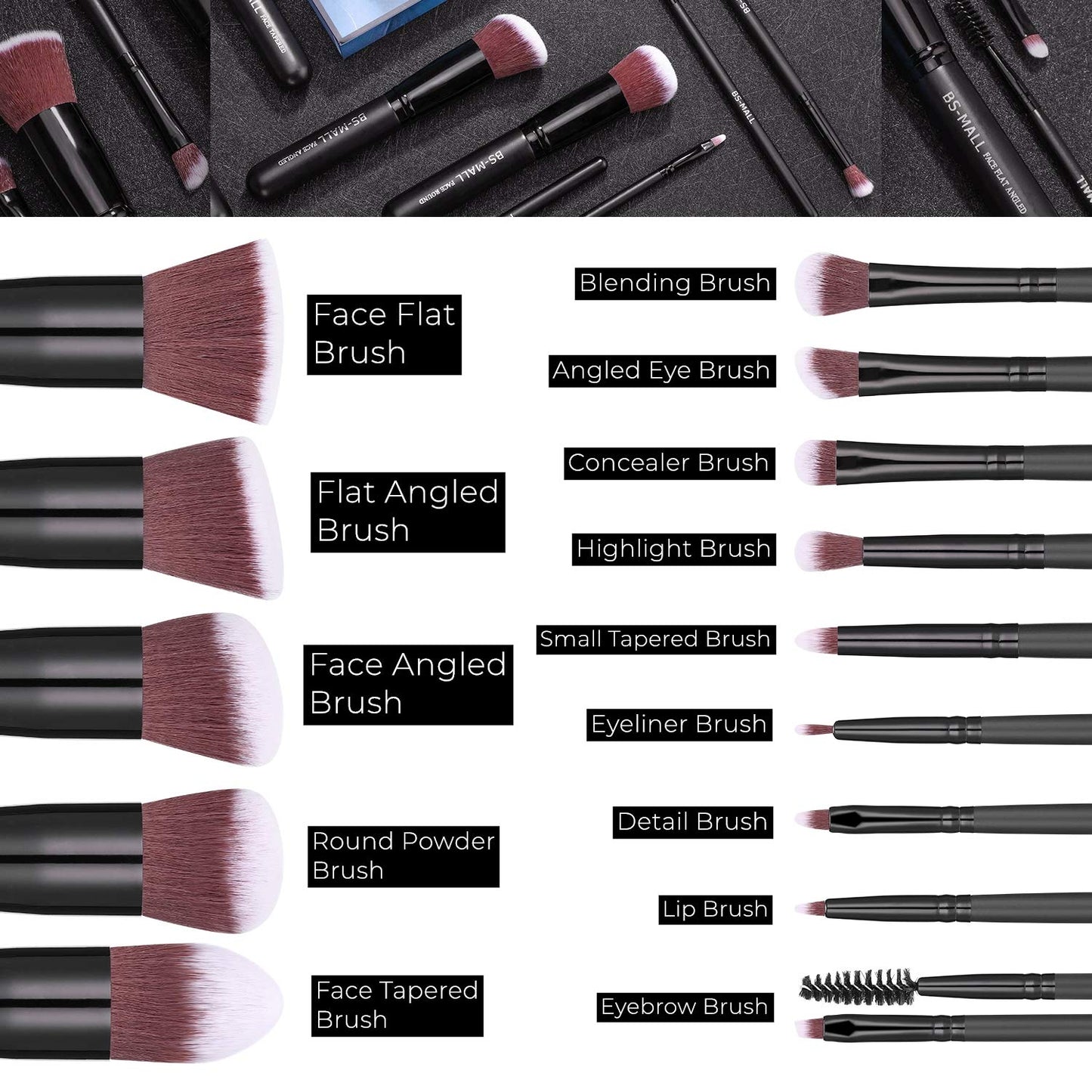 Makeup Brushes BS-MALL Premium Synthetic Foundation Powder Concealers Eye Shadows Makeup 14 Pcs