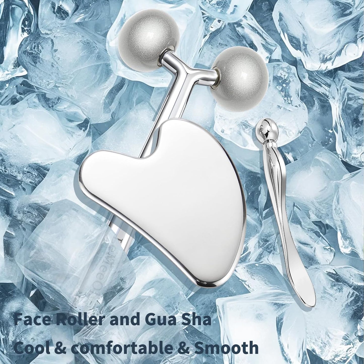 Gua Sha Facial Tools Stainless Steel & Face Roller Massager Skin, Facial Massage Skin Care for Face Neck Body, Reduce Puffiness Remove Wrinkles, Valentines Gift for Women