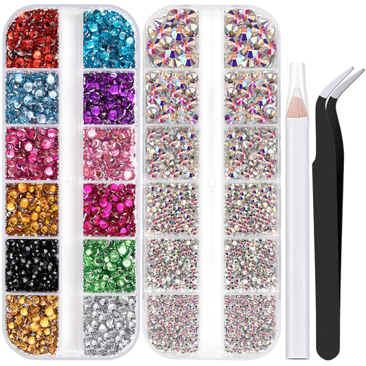 Two Packs of Flatback Rhinestones 4520 Pcs Colorful Nail Art Flatback Crystal Colorful+AB
