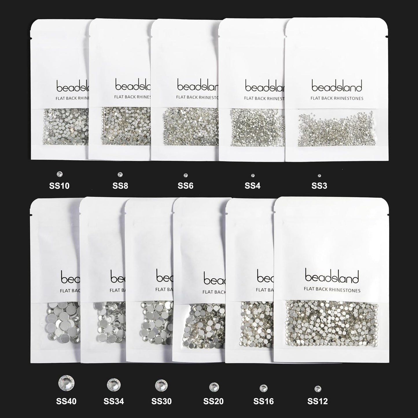 beadsland Flat Back Crystal Rhinestones Round Gems for Nail Art and Craft Glue Fix, Crystal, 10mm, SS50/144pcs
