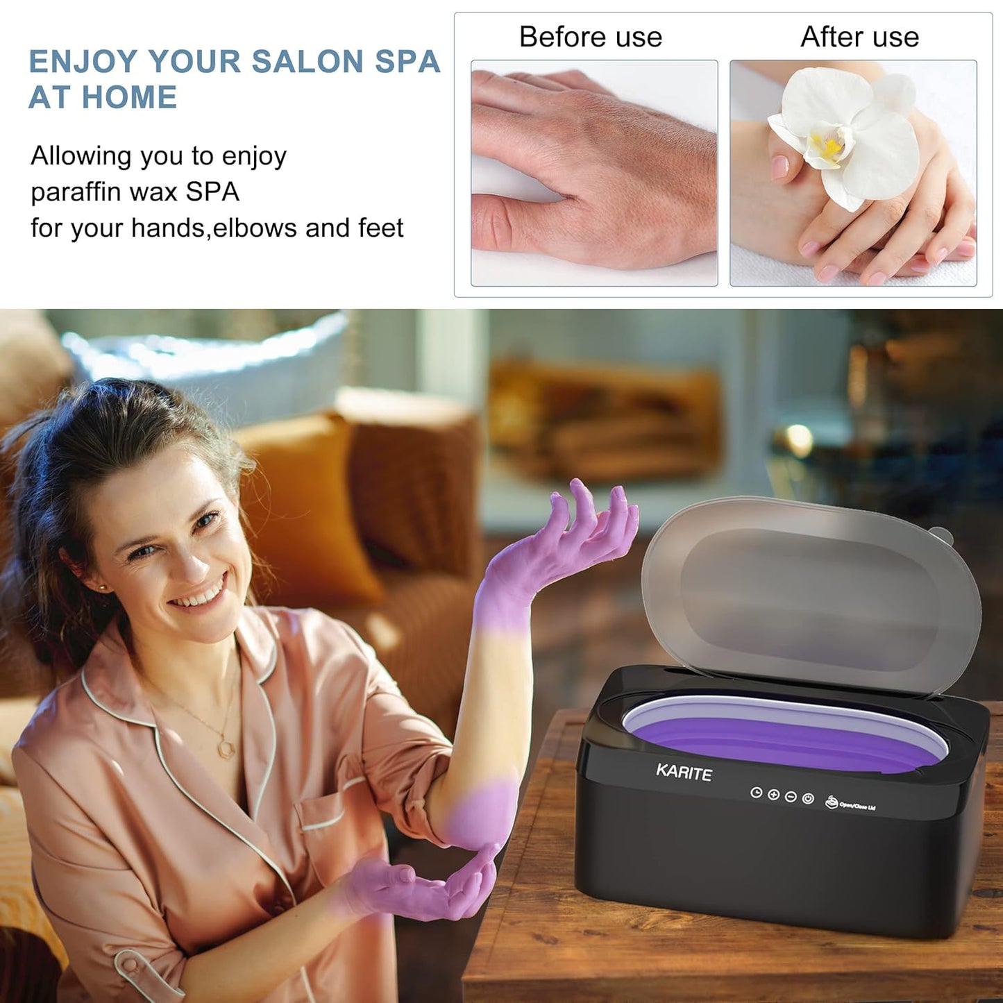 KARITE Paraffin Wax Machine for Hands and Feet with Auto Open Lid, Paraffin Bath,20Min Fast Wax Meltdown, Precision Temperature Control, 4500ml Paraffin Warmer with 8Pack Refills