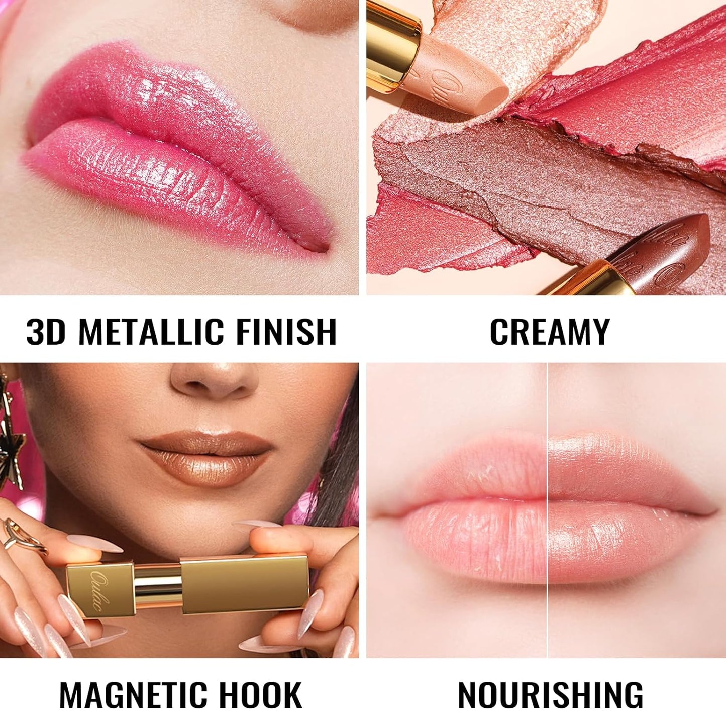 Oulac Coral Pink Lipstick for Women with Metallic 3D Shine Lightweight Hydrating Formula, High Impact Lip Color, Vegan Beauty, Full Coverage Lip Makeup, Christmas Gifts for Women, Nemo Go Home(06)