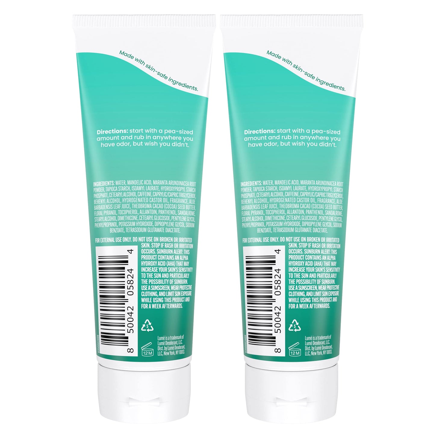 Lume Whole Body Deodorant - Cream Tube - 3 oz, 2 pk (Minted Cucumber)