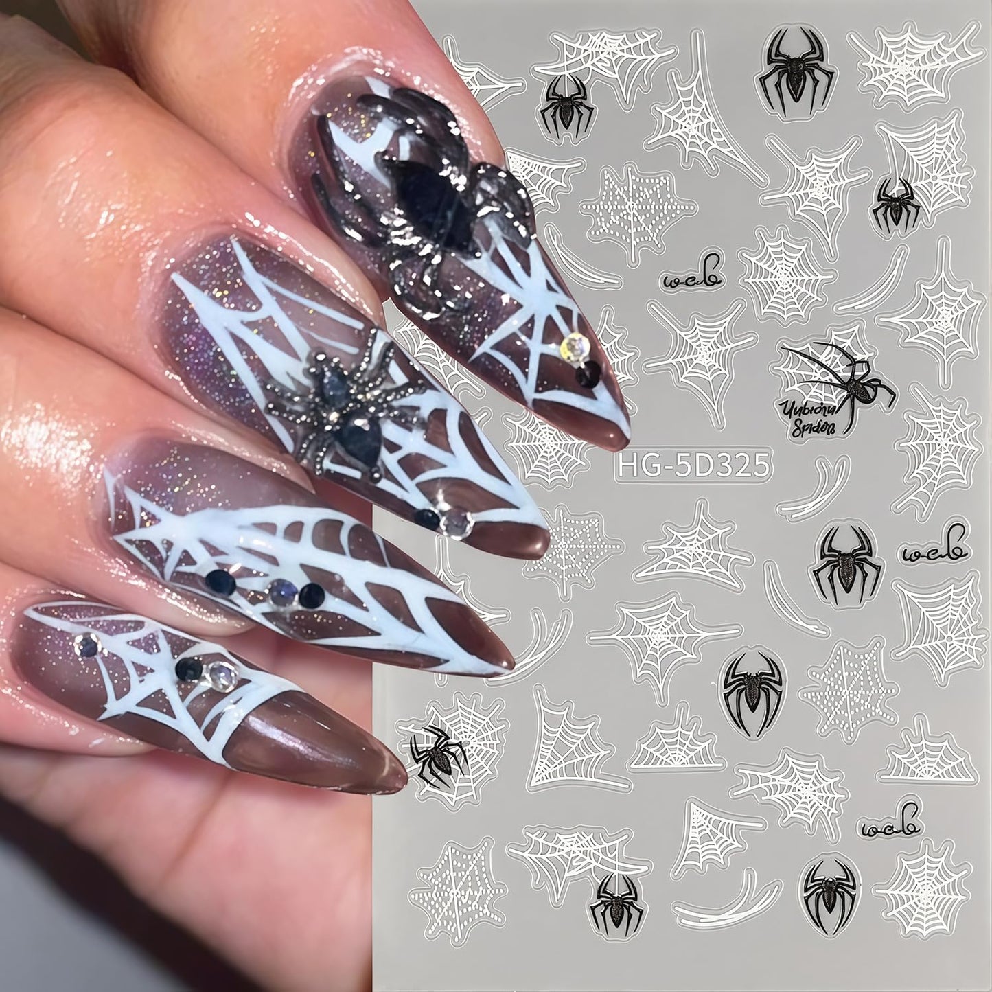 Halloween Spider for Nails Stickers Holiday Nail Decals 3D Self-Adhesive Black and White Spider Web Stickers Halloween Nail Art Sticker for Women Girls DIY Manicure Nails Accessories