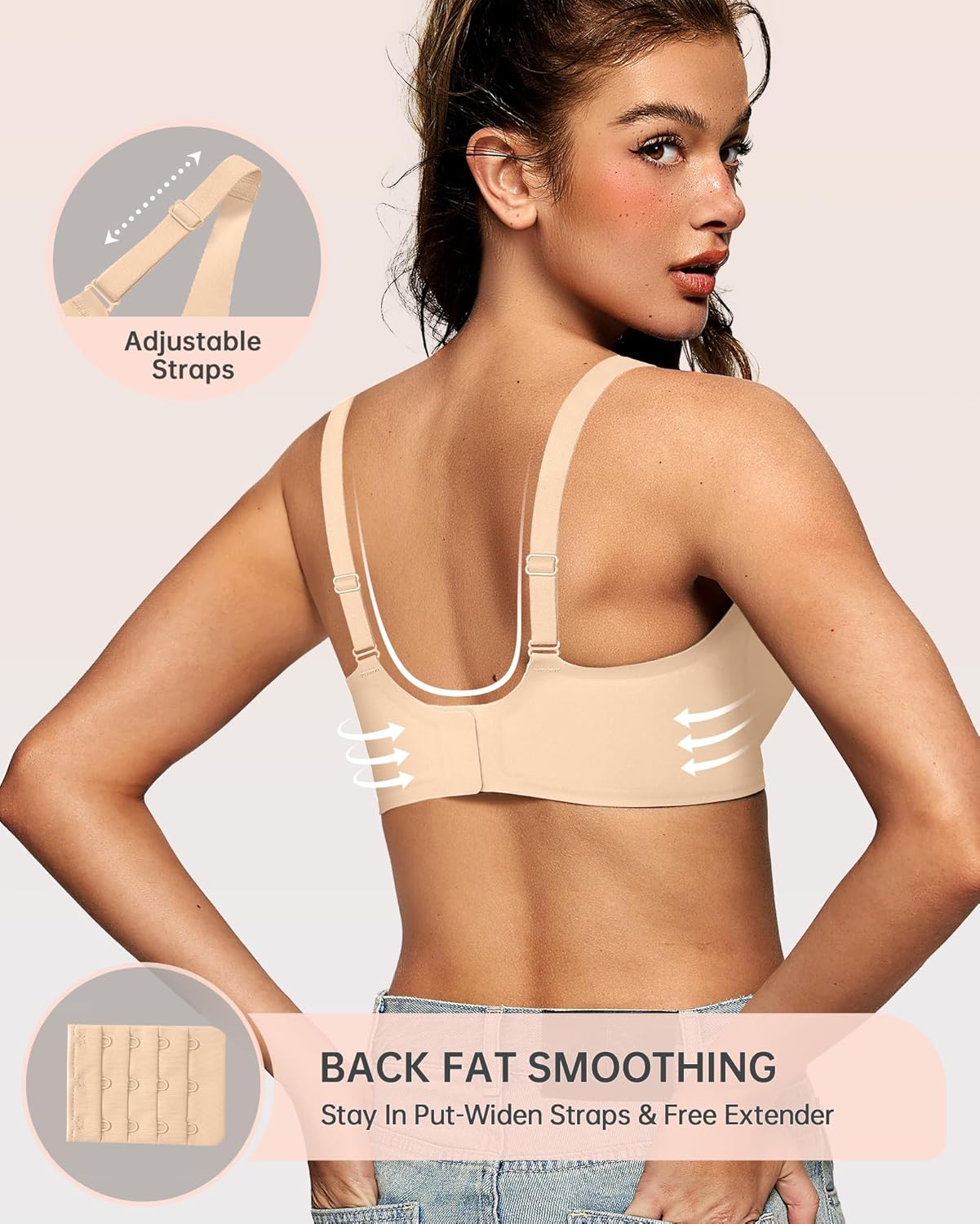 OEAK Womens Deep V Bras Wireless Comfortable Bra Supportive No Underwire Bras Tshirt Push Up Bralettes Plunge Seamless Bra