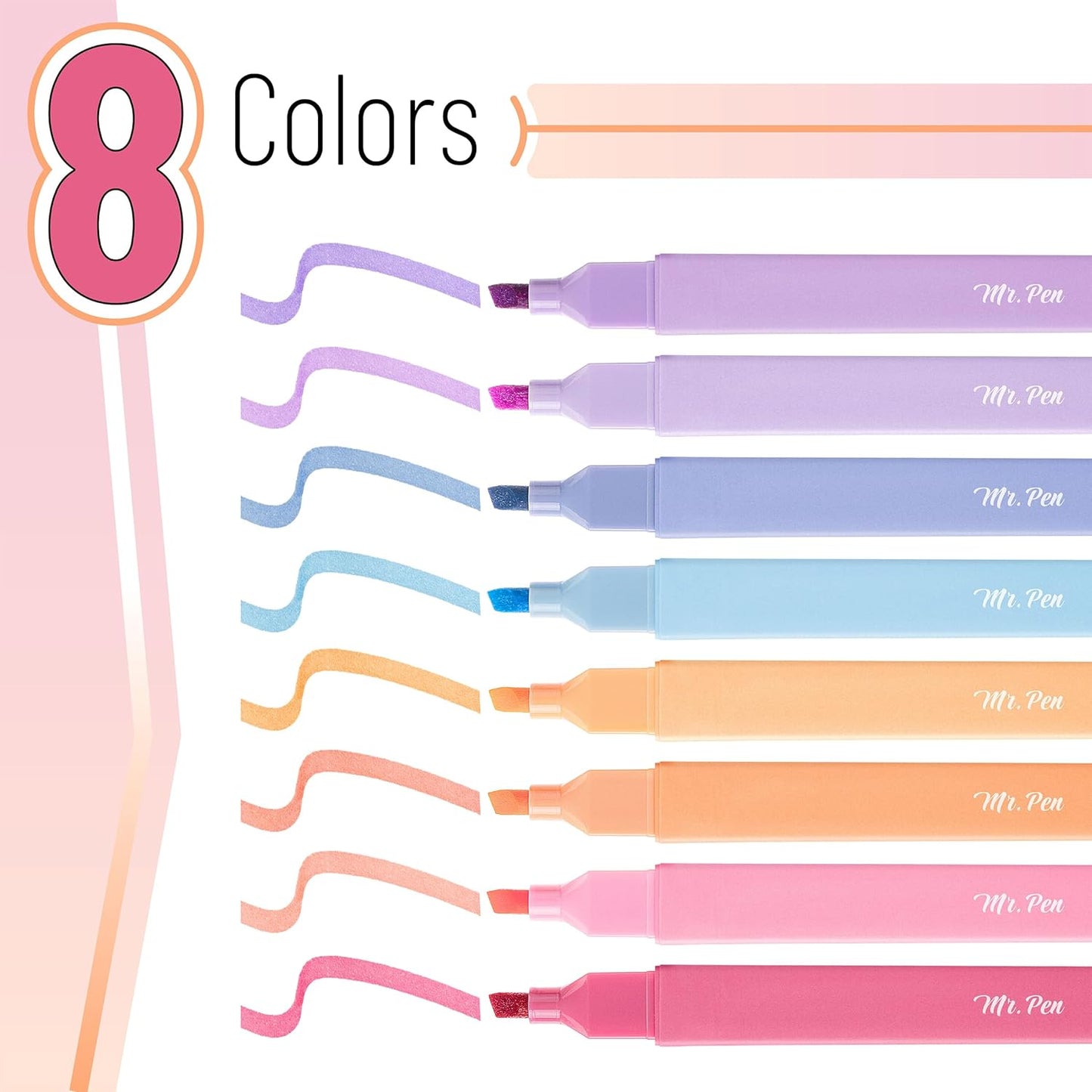 Mr. Pen- Aesthetic Highlighters, 8 pcs, Chisel Tip, Assorted Colors, No Bleed Bible Highlighter Pastel