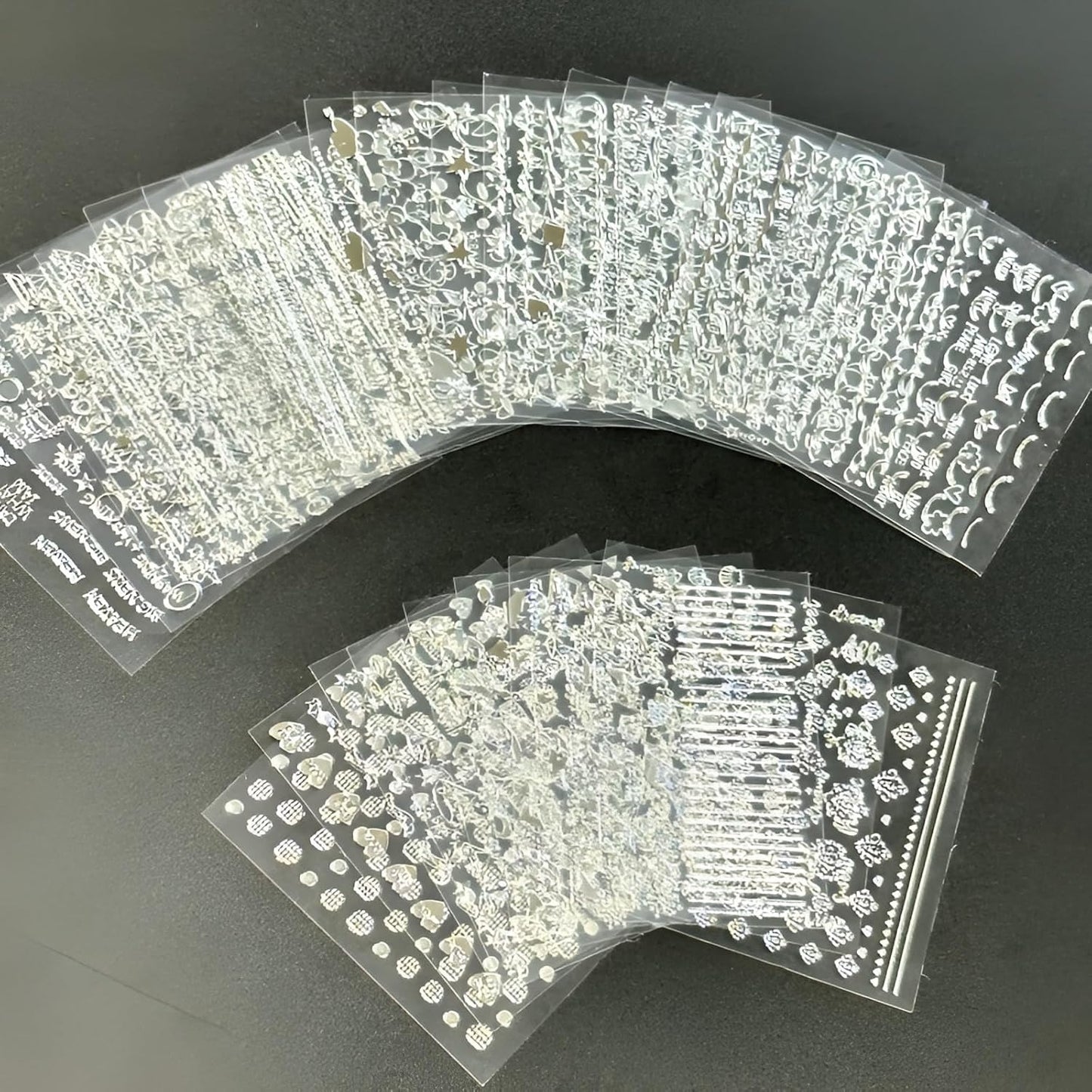 30 Sheets Silver Nail Art Stickers 3D Self-Adhesive Line Nail Decals Silver Star Nail Stickers Moon Heart Nail Supplies Nail Art Design for DIY Acrylic Nails Decoration Accessories for Women